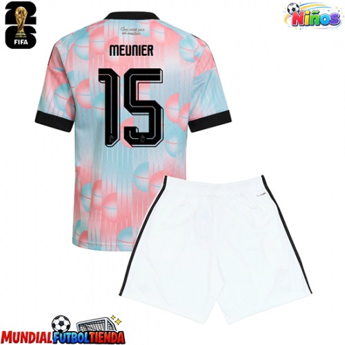 Camiseta Bélgica Thomas Meunier #15 Segunda Equipación Replica Mundial 2026 para niños mangas cortas (+ Pantalones cortos)